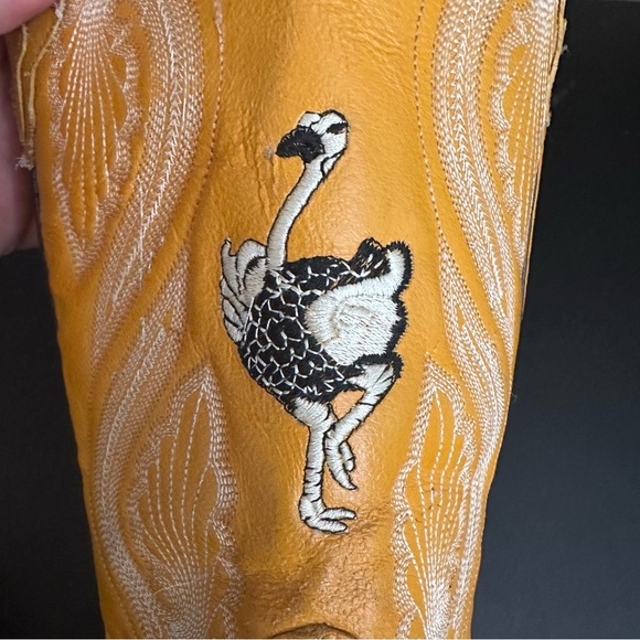 Dos De Oro Leather Western Cowboy Yellow Biker Pull On Mens Boots 7.5 Vintage - Picture 11 of 15